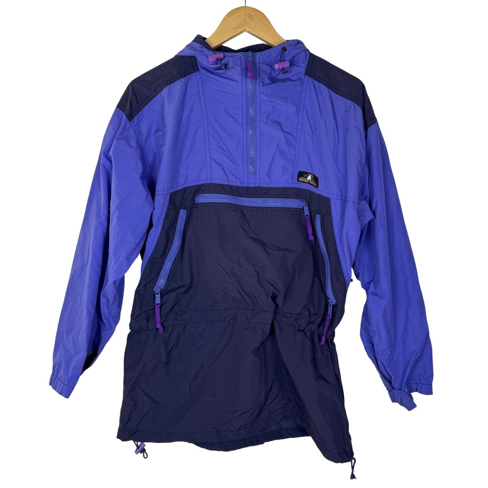 Vintage Sierra Designs Anorak Windbreaker‎ Jacket Purple Navy Half Zip Hooded S